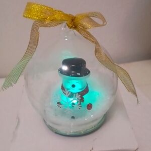 QVC Christmas Light Glass Ornament  Changing Color Snowman